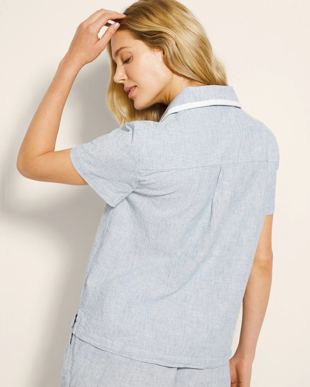 IDYLLIC BLUE CROSSDYE - Short-Sleeve Notch Collar Pajama Top | Soma