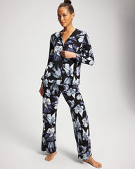 WHIMSICAL WINGS BLK MID - Piped Long-Sleeve Notch Pajama Top | Soma