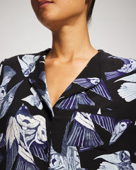 WHIMSICAL WINGS BLK MID - Piped Long-Sleeve Notch Pajama Top | Soma