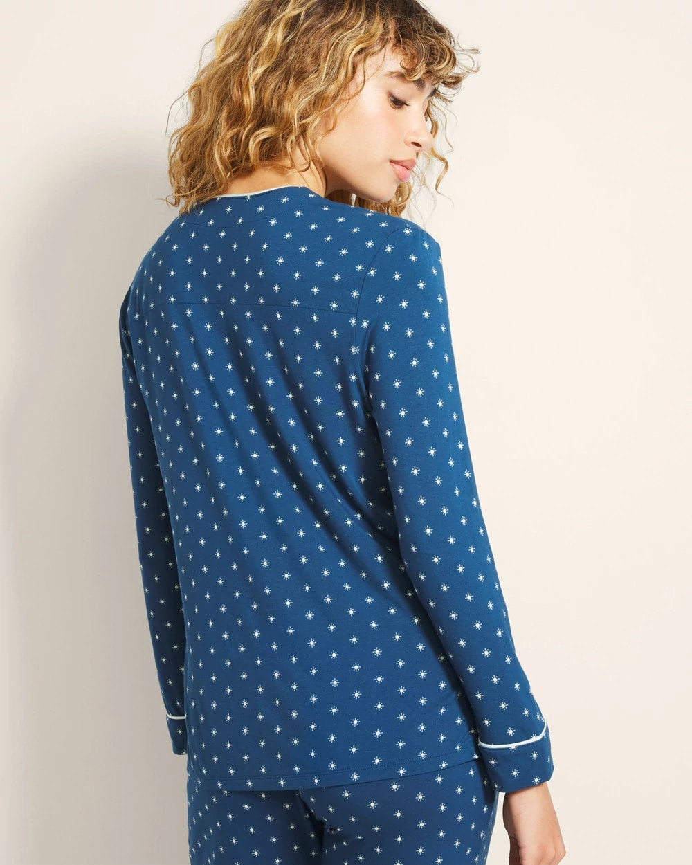 CELEBRATED DOT BLUE - Piped Long-Sleeve Notch Pajama Top | Soma
