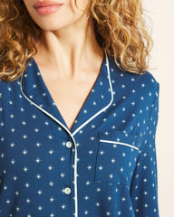 CELEBRATED DOT BLUE - Piped Long-Sleeve Notch Pajama Top | Soma