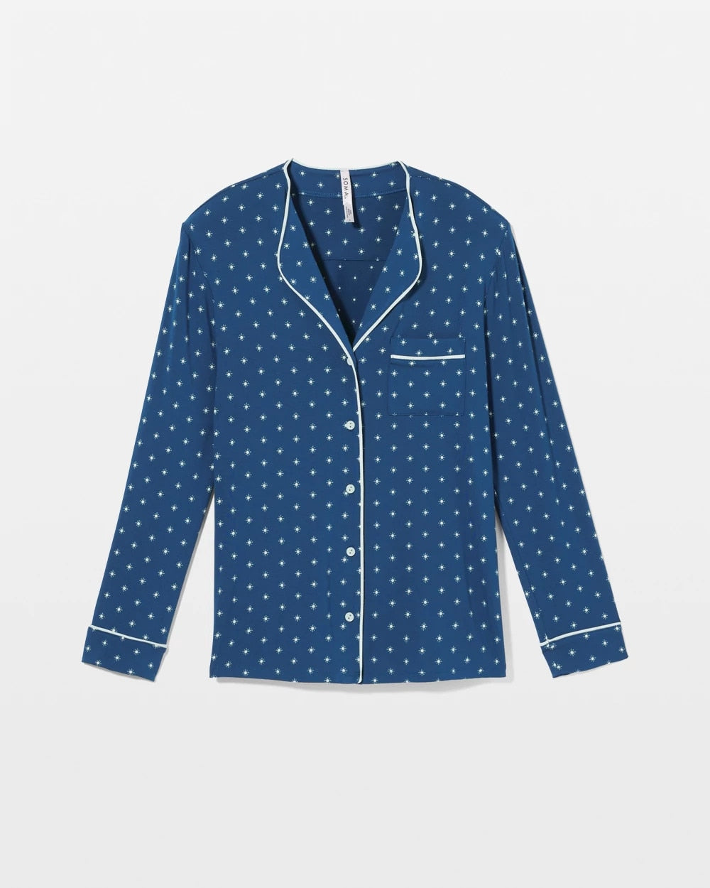 CELEBRATED DOT BLUE - Piped Long-Sleeve Notch Pajama Top | Soma