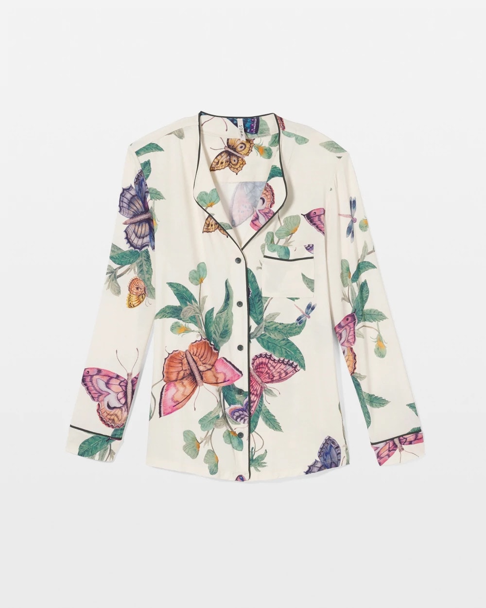 WINGED WONDERS DRAMA CHMP - Piped Long-Sleeve Notch Pajama Top | Soma