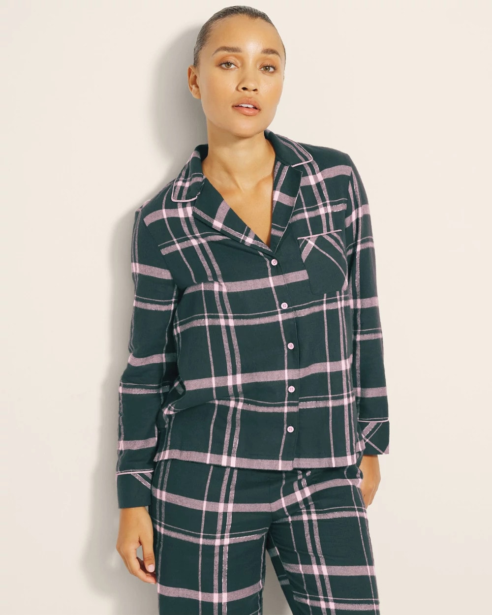 ASPEN PLAID EVERGLADE - Super Soft Long-Sleeve Notch Collar Pajama Top | Soma