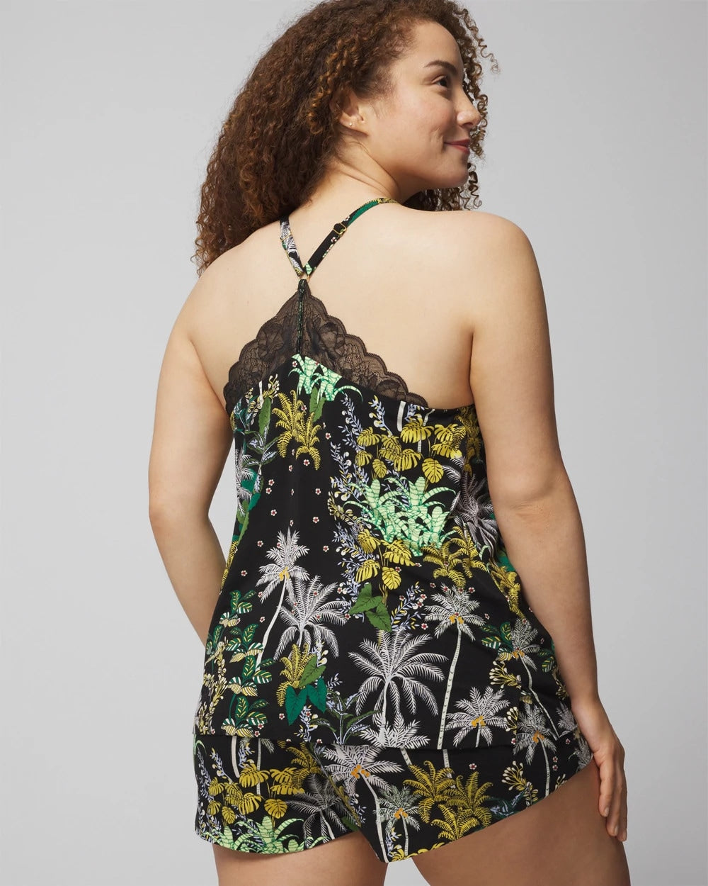 OASIS PALMS BLACK/WS - Lace Pajama Cami | Soma