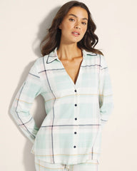 SNUGGLE UP PLAID GREEN - Long-Sleeve Notch Collar Pajama Top | Soma