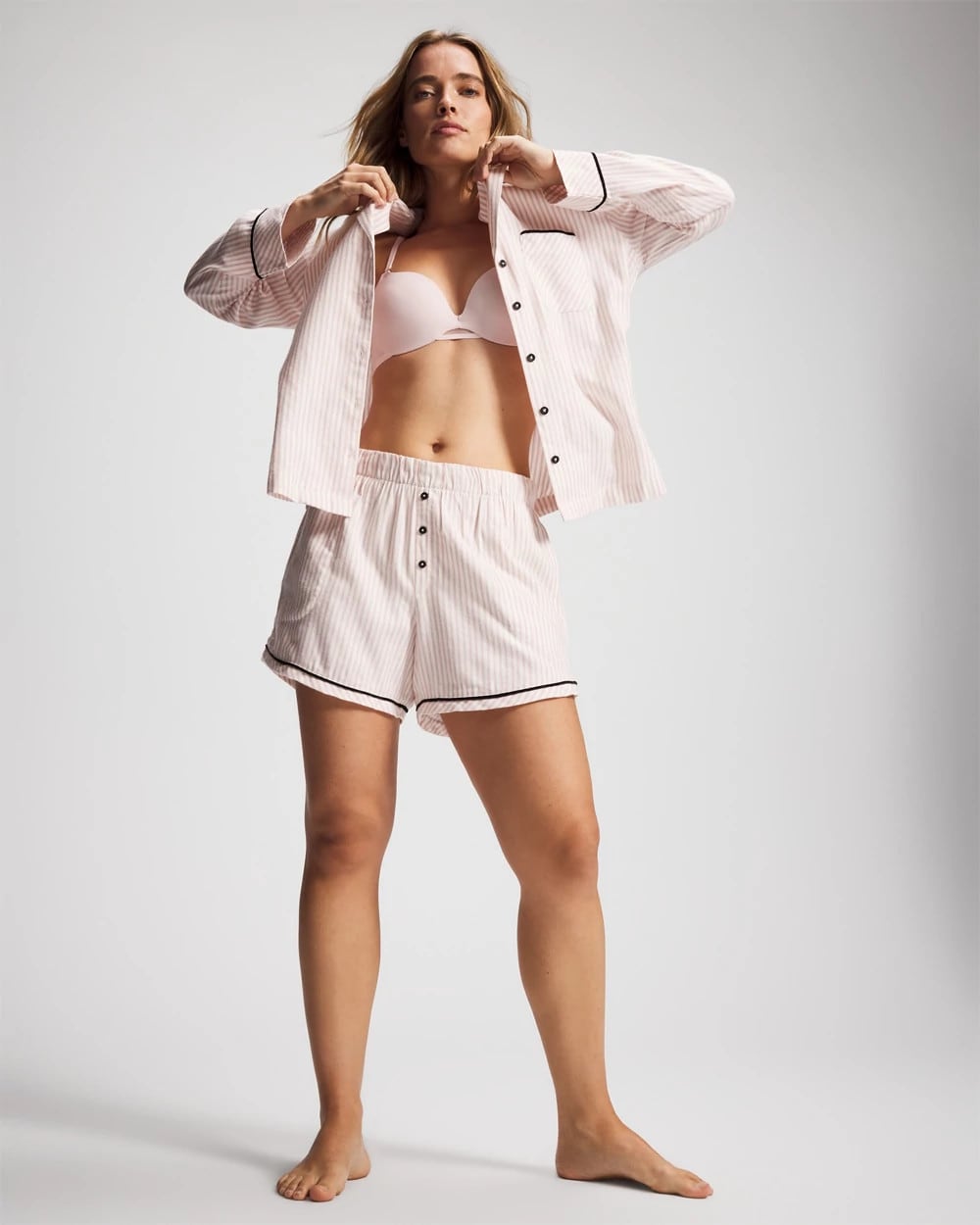 STOCKING STRIPE VERT PINK - Velvet Piped Boxer Pajama Short | Soma
