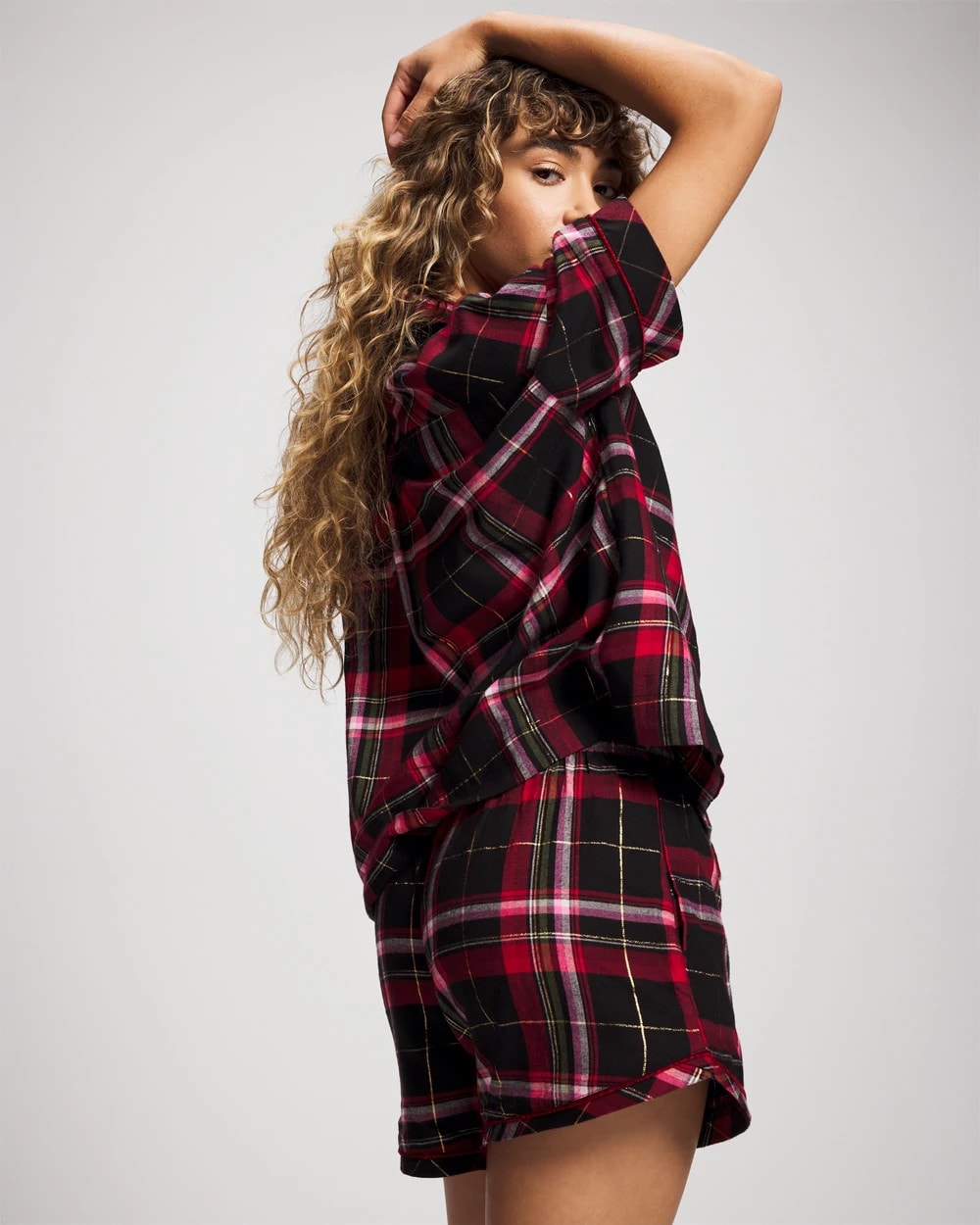 MAD FOR PLAID BLACK - Velvet Piped Boxer Pajama Short | Soma