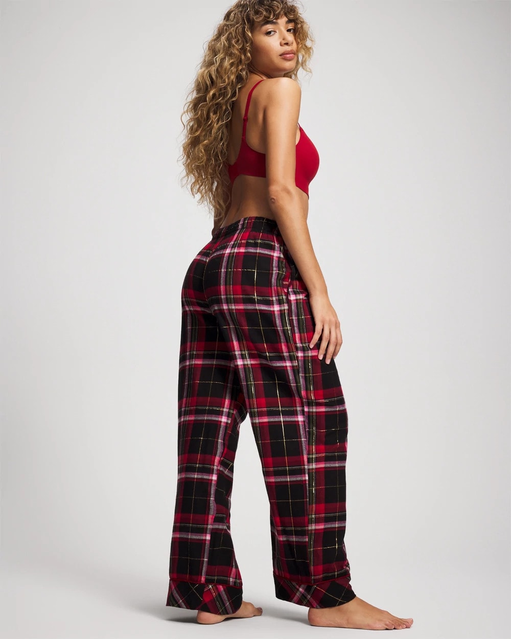 MAD FOR PLAID BLACK - Velvet Piped Relaxed Pajama Pant | Soma
