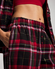 MAD FOR PLAID BLACK - Velvet Piped Relaxed Pajama Pant | Soma