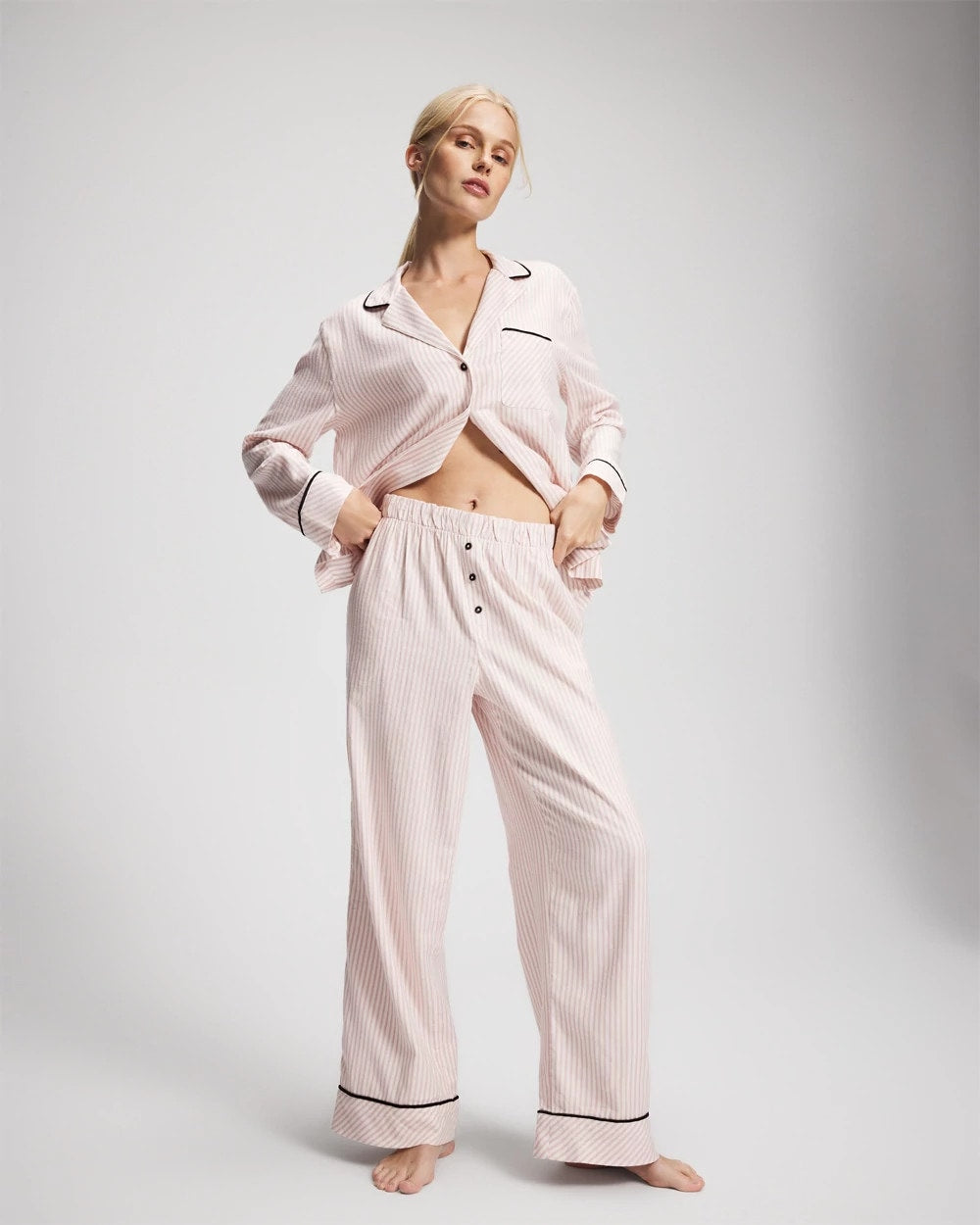STOCKING STRIPE VERT PINK - Velvet Piped Relaxed Pajama Pant | Soma