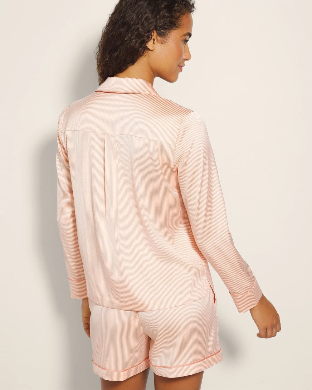 PIN STRIPE VERTICAL PEACH - Long-Sleeve Notch Collar Pajama Top | Soma