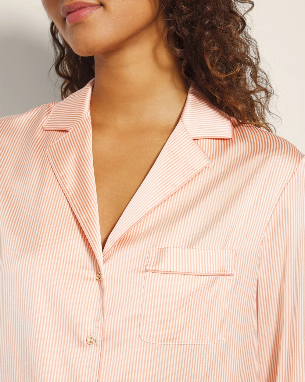 PIN STRIPE VERTICAL PEACH - Long-Sleeve Notch Collar Pajama Top | Soma