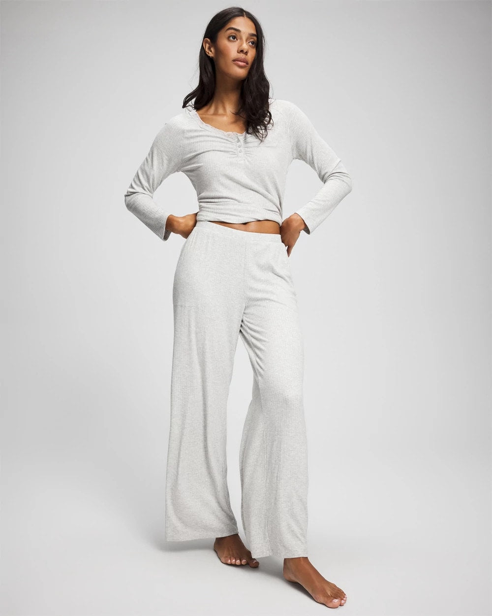 HEATHER FROST - Pointelle Wide Leg Pajama Pant | Soma