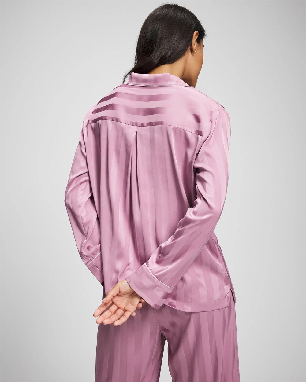 LILAC WINE - Shadow Stripe Long Sleeve Pajama Notch Collar Top | Soma