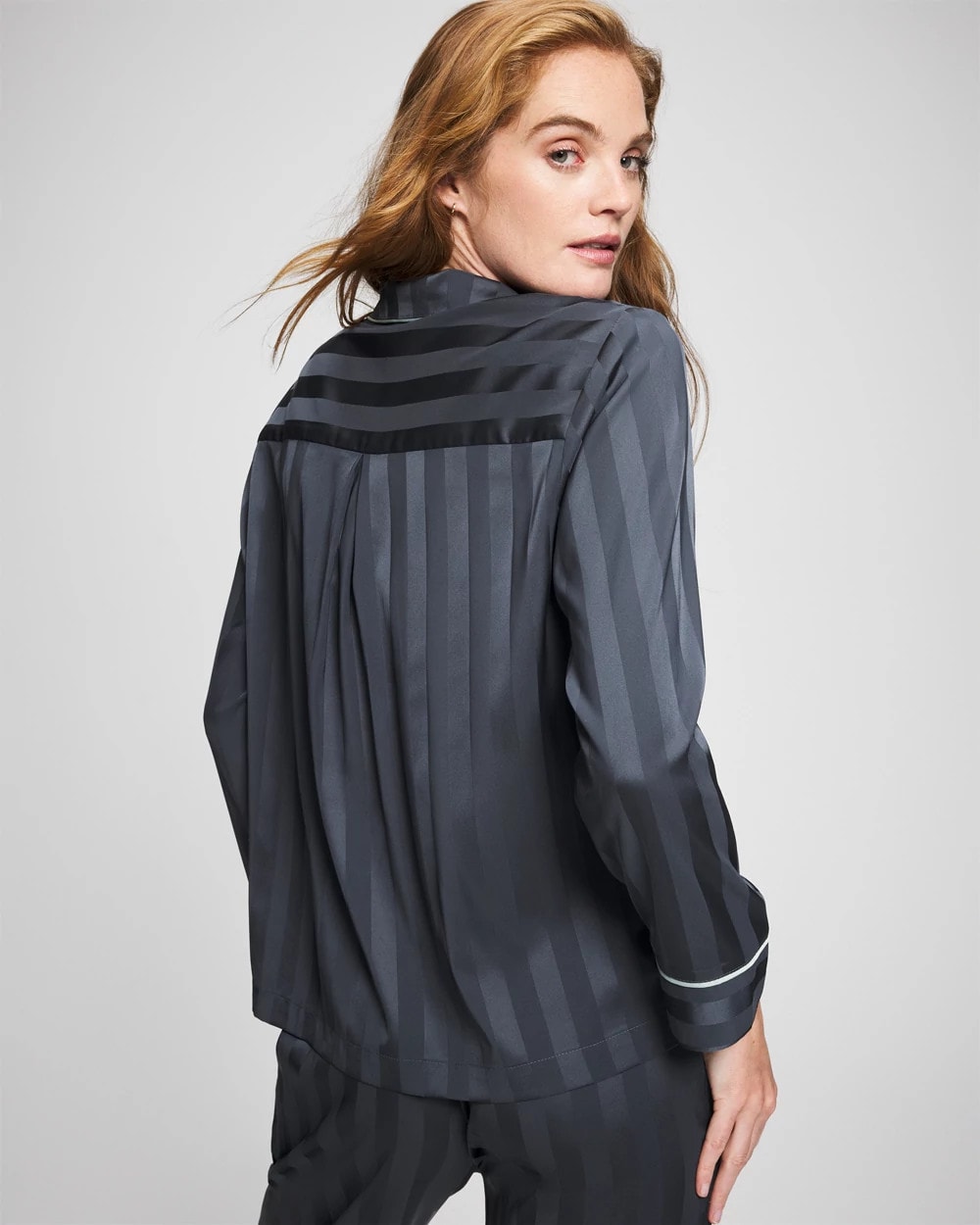 PETROL - Shadow Stripe Long Sleeve Pajama Notch Collar Top | Soma