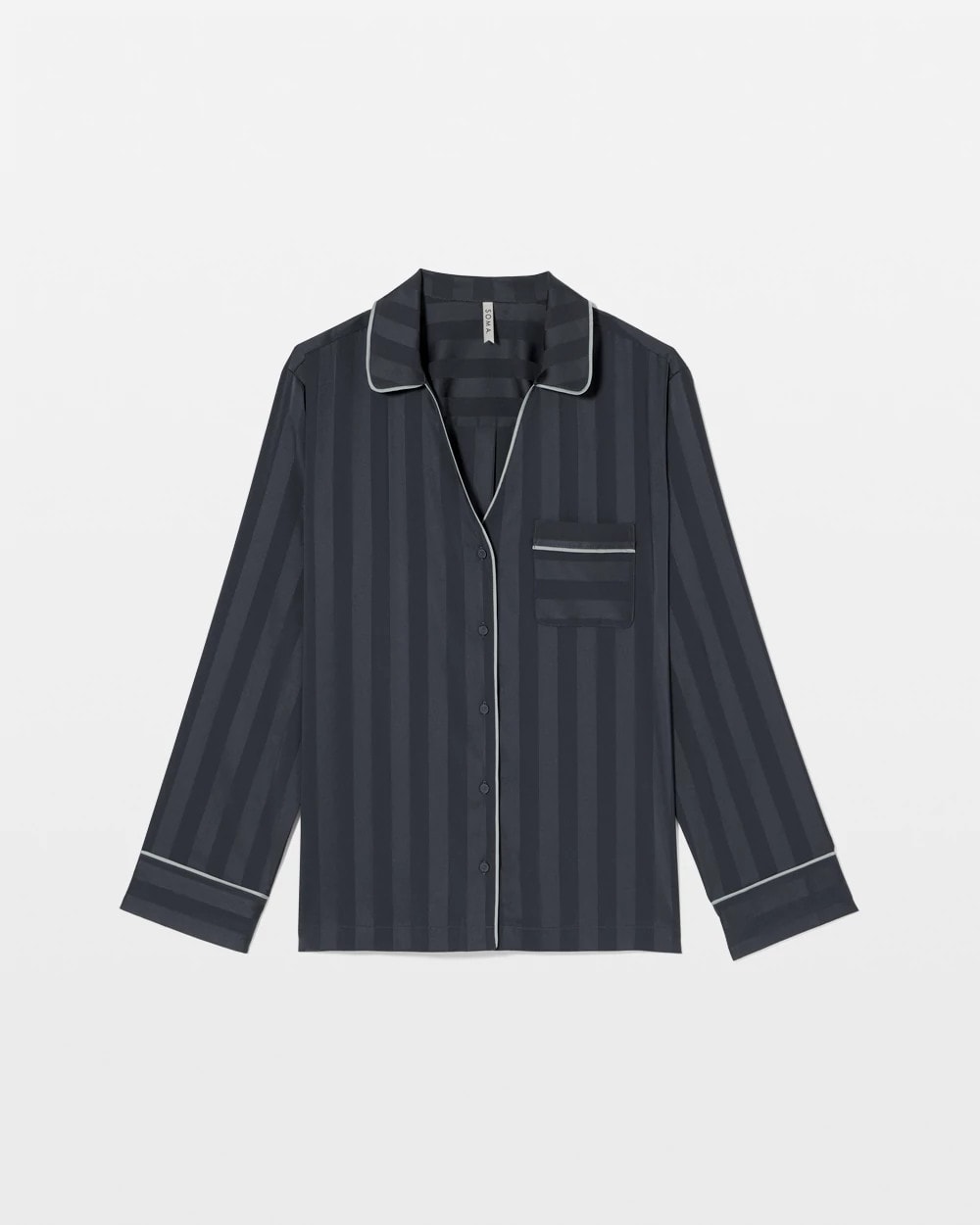 PETROL - Shadow Stripe Long Sleeve Pajama Notch Collar Top | Soma