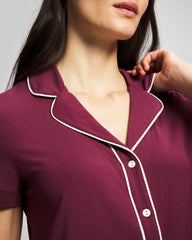 VELVET PLUM - Solid Short Sleeve Notch Collar Pajama Top | Soma
