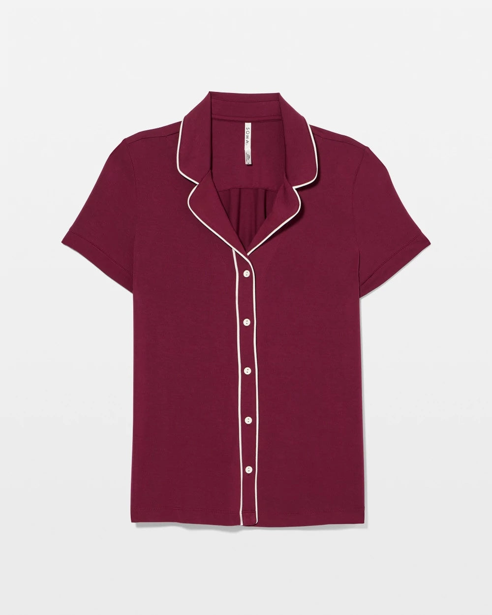 VELVET PLUM - Solid Short Sleeve Notch Collar Pajama Top | Soma