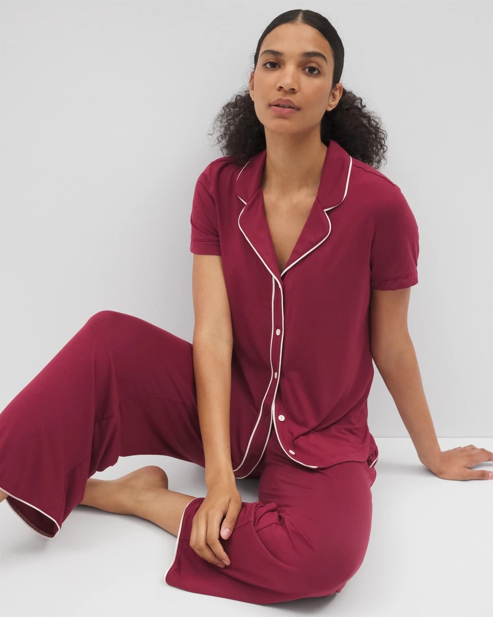 GARNET - Solid Short Sleeve Notch Collar Pajama Top | Soma