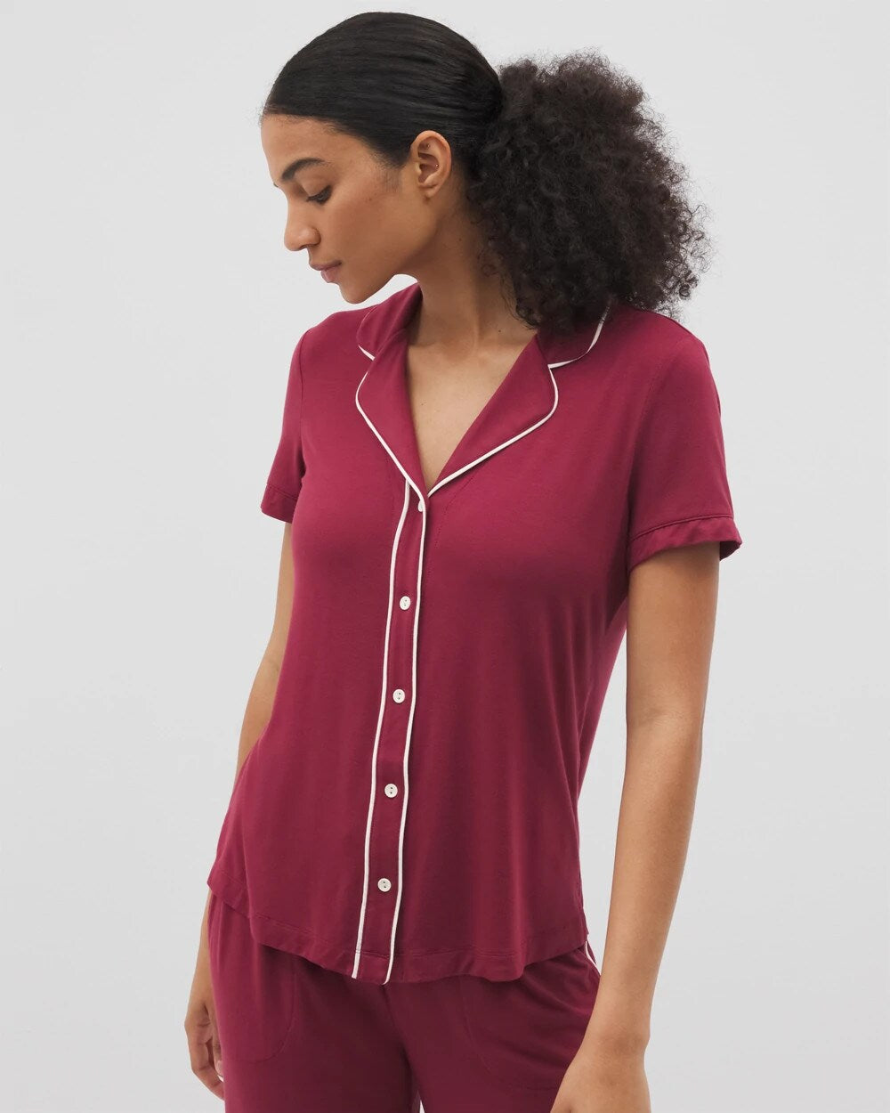 GARNET - Solid Short Sleeve Notch Collar Pajama Top | Soma