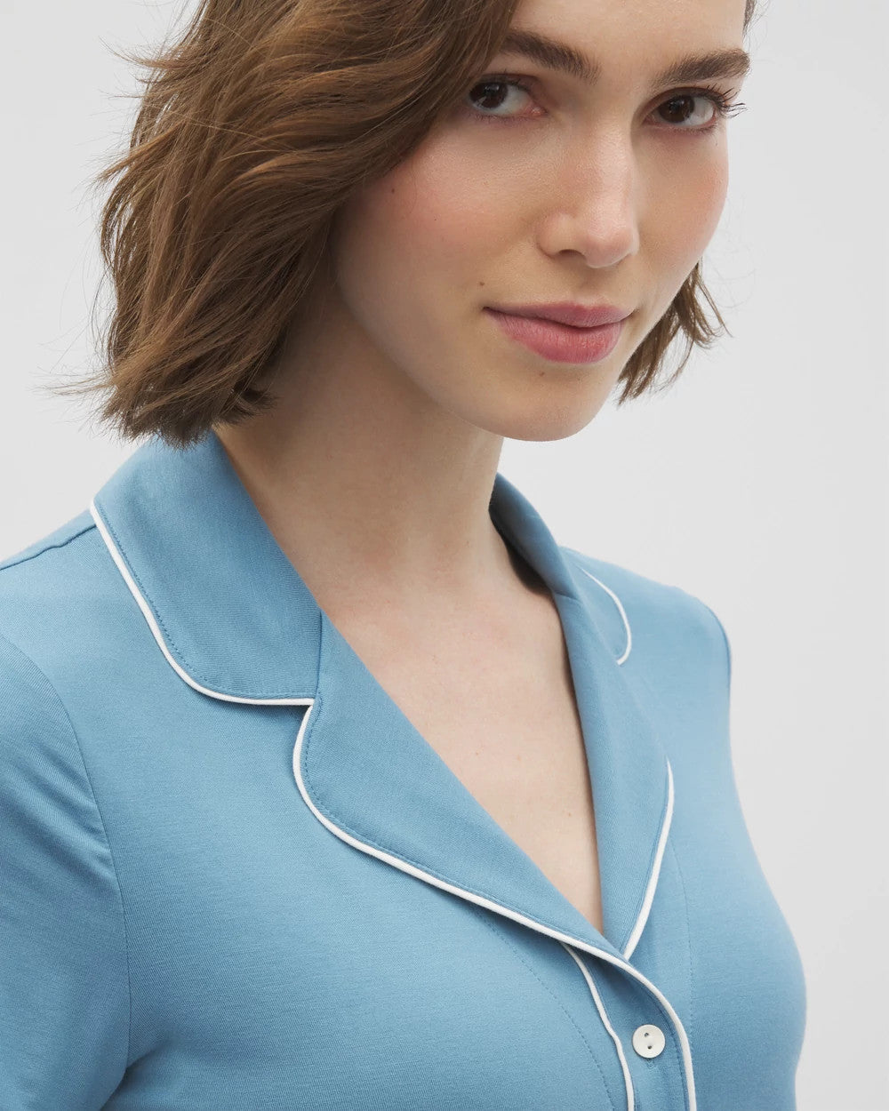 BLUE HEAVEN - Solid Short Sleeve Notch Collar Pajama Top | Soma
