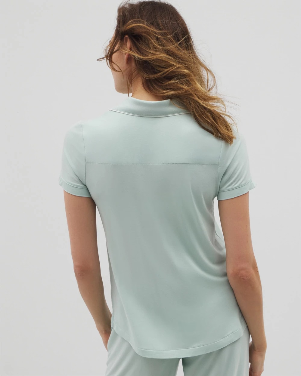 HARBOR GREEN - Solid Short Sleeve Notch Collar Pajama Top | Soma