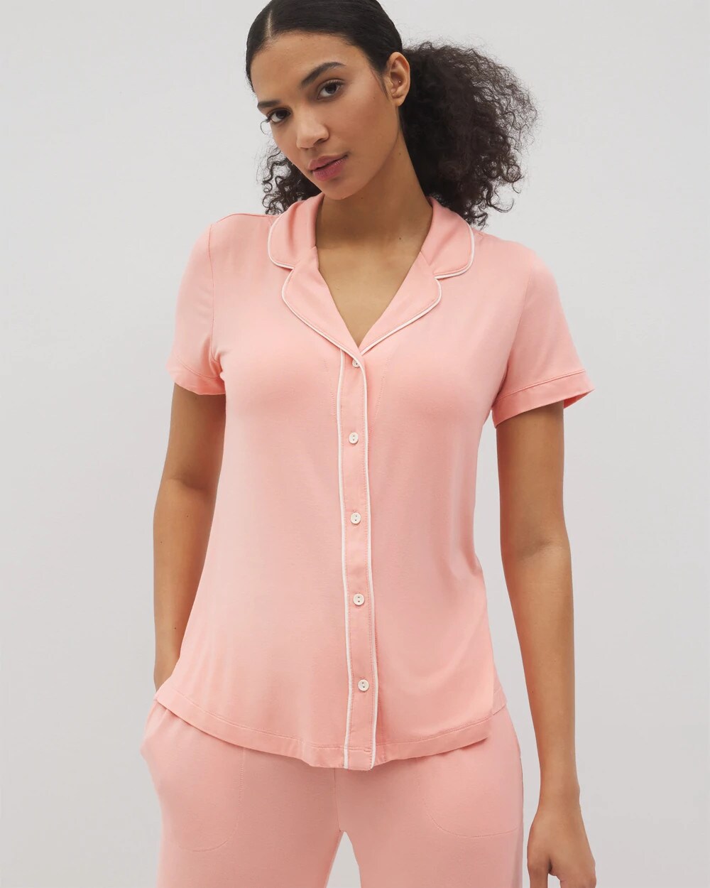 PALOMA GLOW - Solid Short Sleeve Notch Collar Pajama Top | Soma