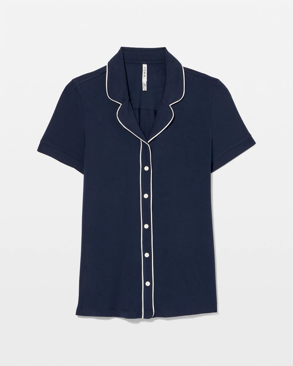 NIGHTFALL NAVY - Solid Short Sleeve Notch Collar Pajama Top | Soma