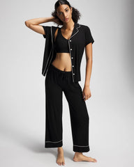 BLACK - Solid Short Sleeve Notch Collar Pajama Top | Soma