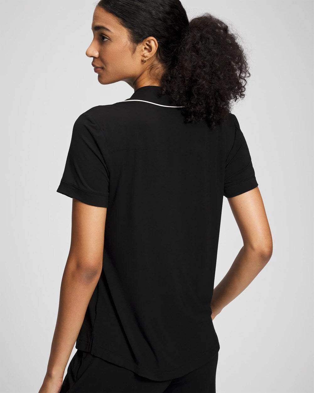 BLACK - Solid Short Sleeve Notch Collar Pajama Top | Soma