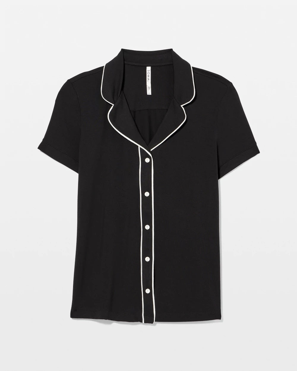 BLACK - Solid Short Sleeve Notch Collar Pajama Top | Soma