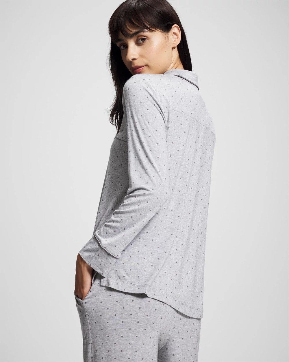 PEACEFUL DOT HEATHER - Long-Sleeve Printed Notch Collar Pajama Top | Soma