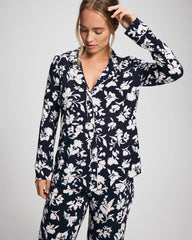 SERENITY PETALS NAVY - Long-Sleeve Printed Notch Collar Pajama Top | Soma