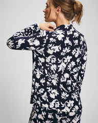 SERENITY PETALS NAVY - Long-Sleeve Printed Notch Collar Pajama Top | Soma
