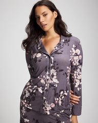 FLORAL DREAMS GRAY - Long-Sleeve Printed Notch Collar Pajama Top | Soma