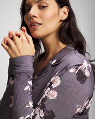 FLORAL DREAMS GRAY - Long-Sleeve Printed Notch Collar Pajama Top | Soma