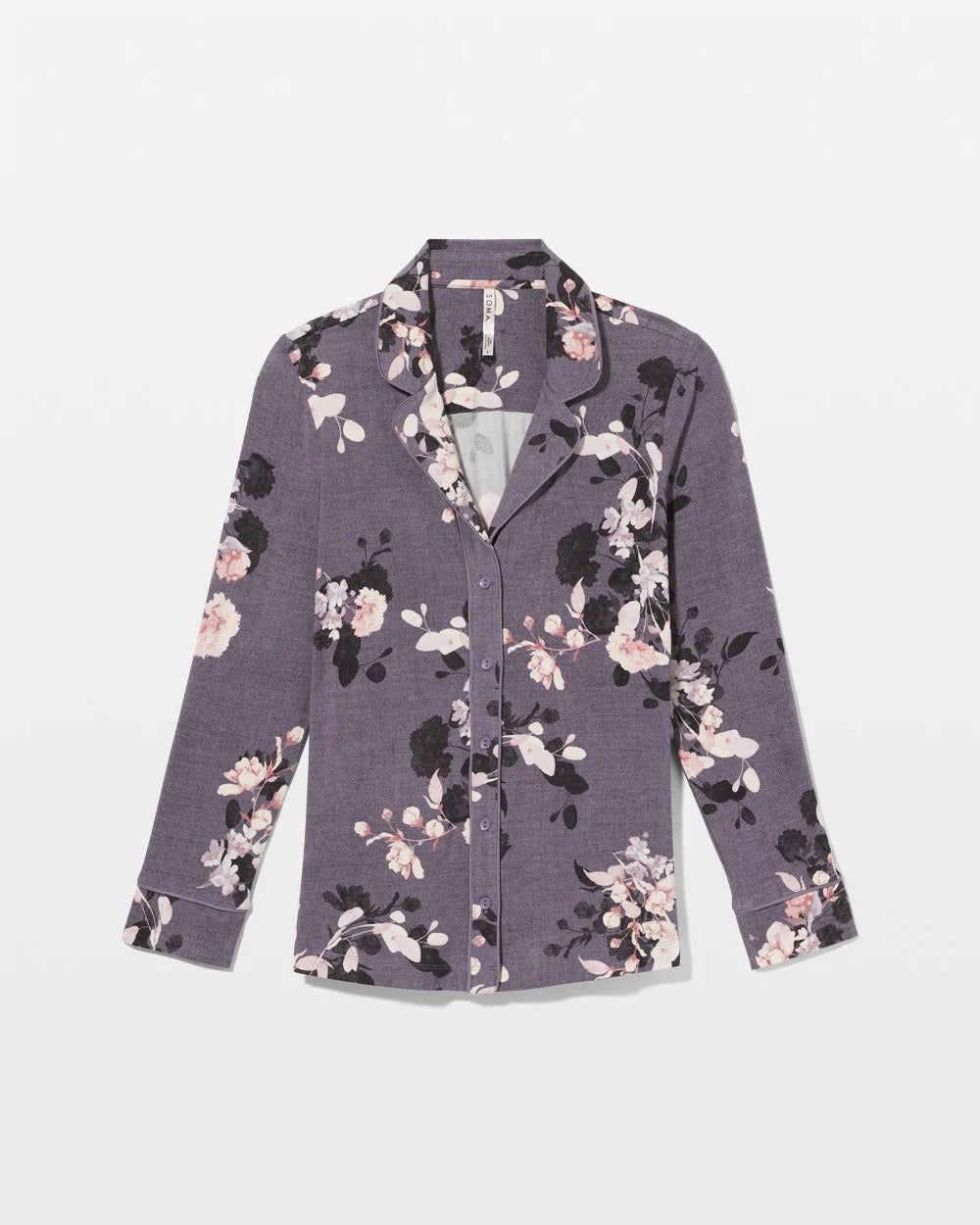 FLORAL DREAMS GRAY - Long-Sleeve Printed Notch Collar Pajama Top | Soma