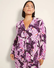 COURTING CRANES BLKBRY - Long-Sleeve Printed Notch Collar Pajama Top | Soma