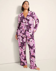 COURTING CRANES BLKBRY - Long-Sleeve Printed Notch Collar Pajama Top | Soma