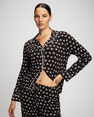 PEACEFUL PETALS BLACK - Long-Sleeve Printed Notch Collar Pajama Top | Soma