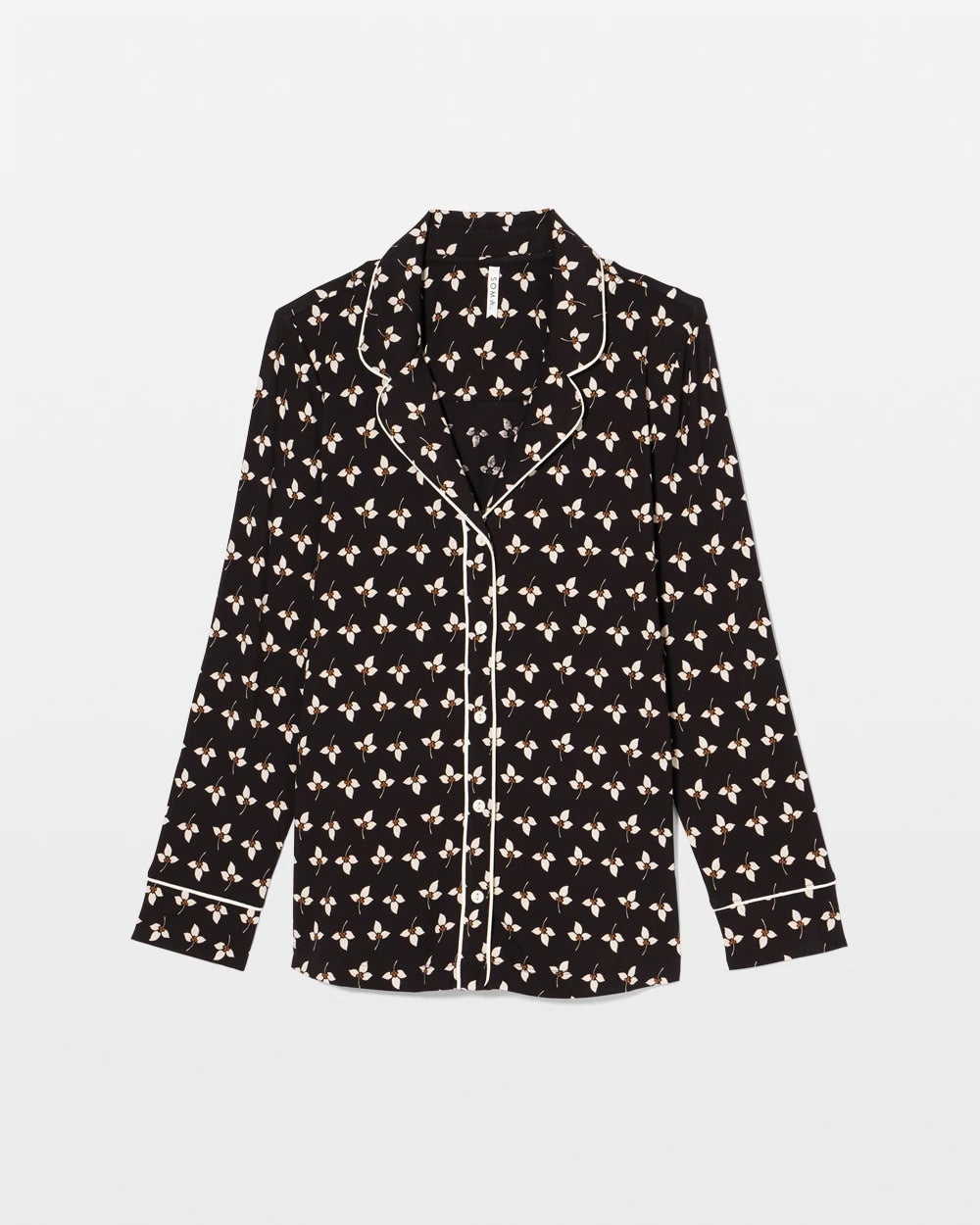 PEACEFUL PETALS BLACK - Long-Sleeve Printed Notch Collar Pajama Top | Soma