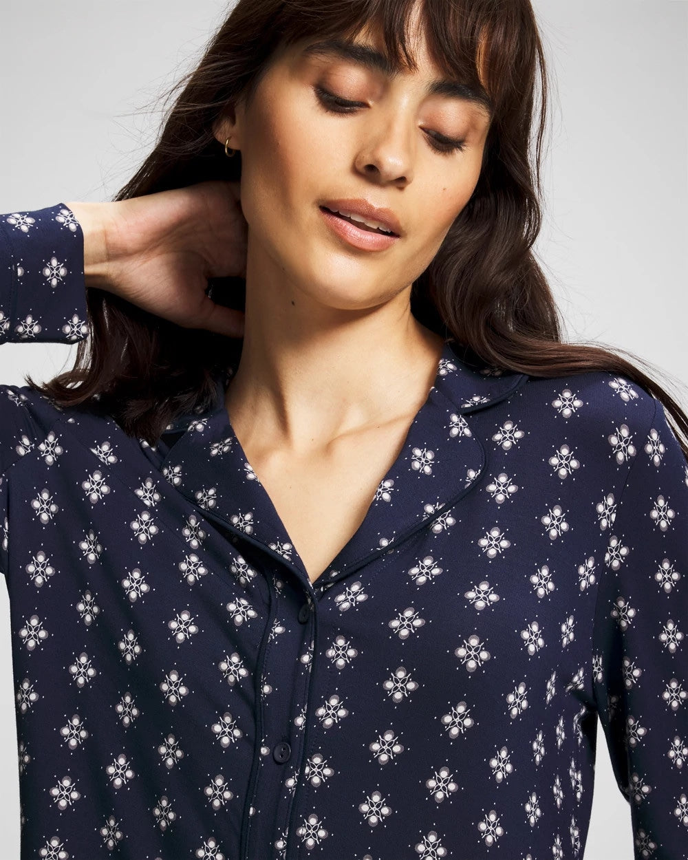 BELLE FOULARD NAVY - Long-Sleeve Printed Notch Collar Pajama Top | Soma
