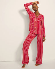 ASPEN STRIPE RED - Long-Sleeve Printed Notch Collar Pajama Top | Soma