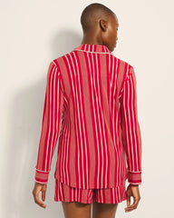 ASPEN STRIPE RED - Long-Sleeve Printed Notch Collar Pajama Top | Soma