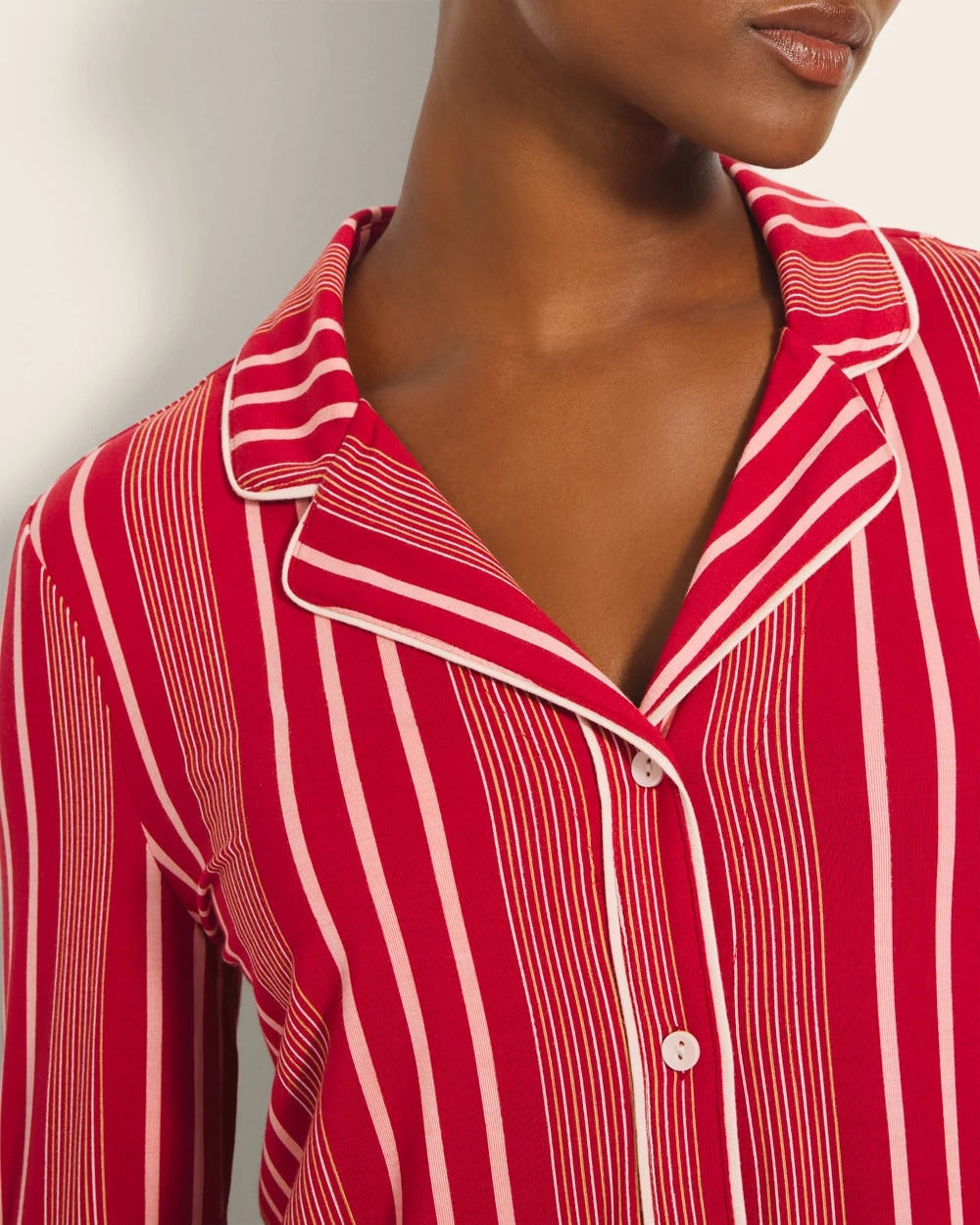 ASPEN STRIPE RED - Long-Sleeve Printed Notch Collar Pajama Top | Soma
