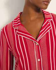 ASPEN STRIPE RED - Long-Sleeve Printed Notch Collar Pajama Top | Soma