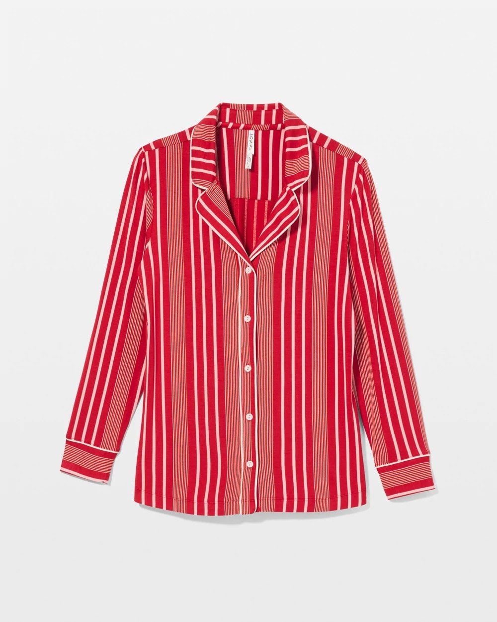 ASPEN STRIPE RED - Long-Sleeve Printed Notch Collar Pajama Top | Soma