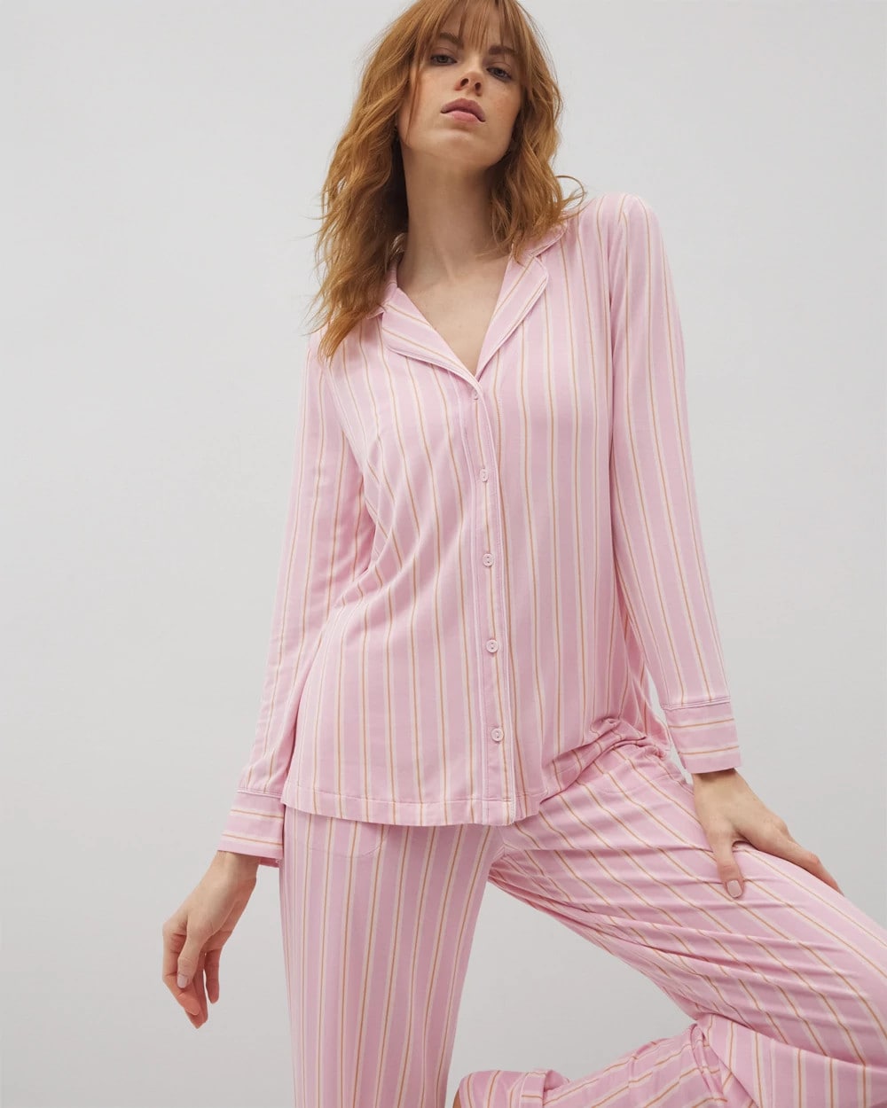 BLISS STRIPE LAVENDER - Long-Sleeve Printed Notch Collar Pajama Top | Soma