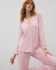 BLISS STRIPE LAVENDER - Long-Sleeve Printed Notch Collar Pajama Top | Soma